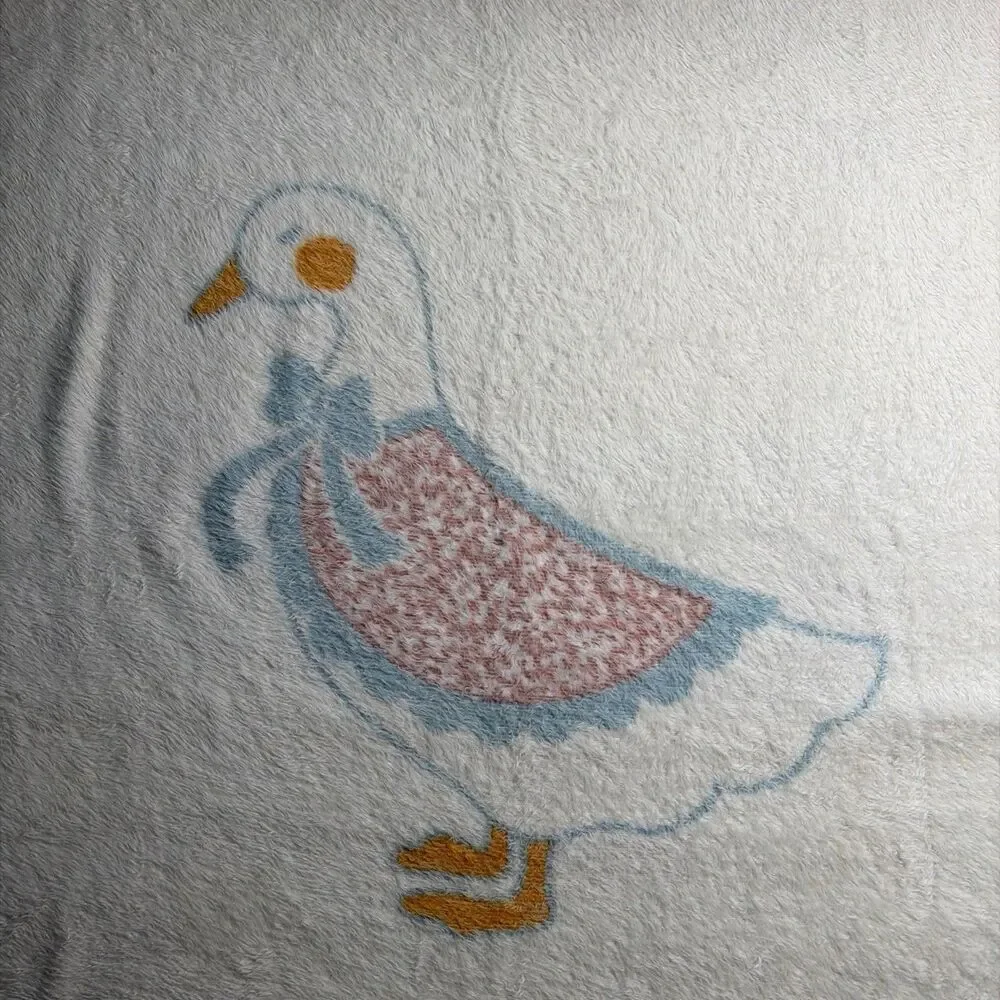 Vintage Biederlack Country Goose Blanket Blue White 70x55 USA Cottage Farmhouse
